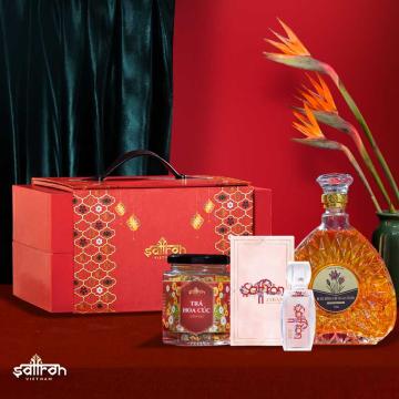 Hộp quà tết ASHIMA #1 (Rượu ĐTHT + Saffron JAHAN + Mật ong Saffron + Trà hoa)