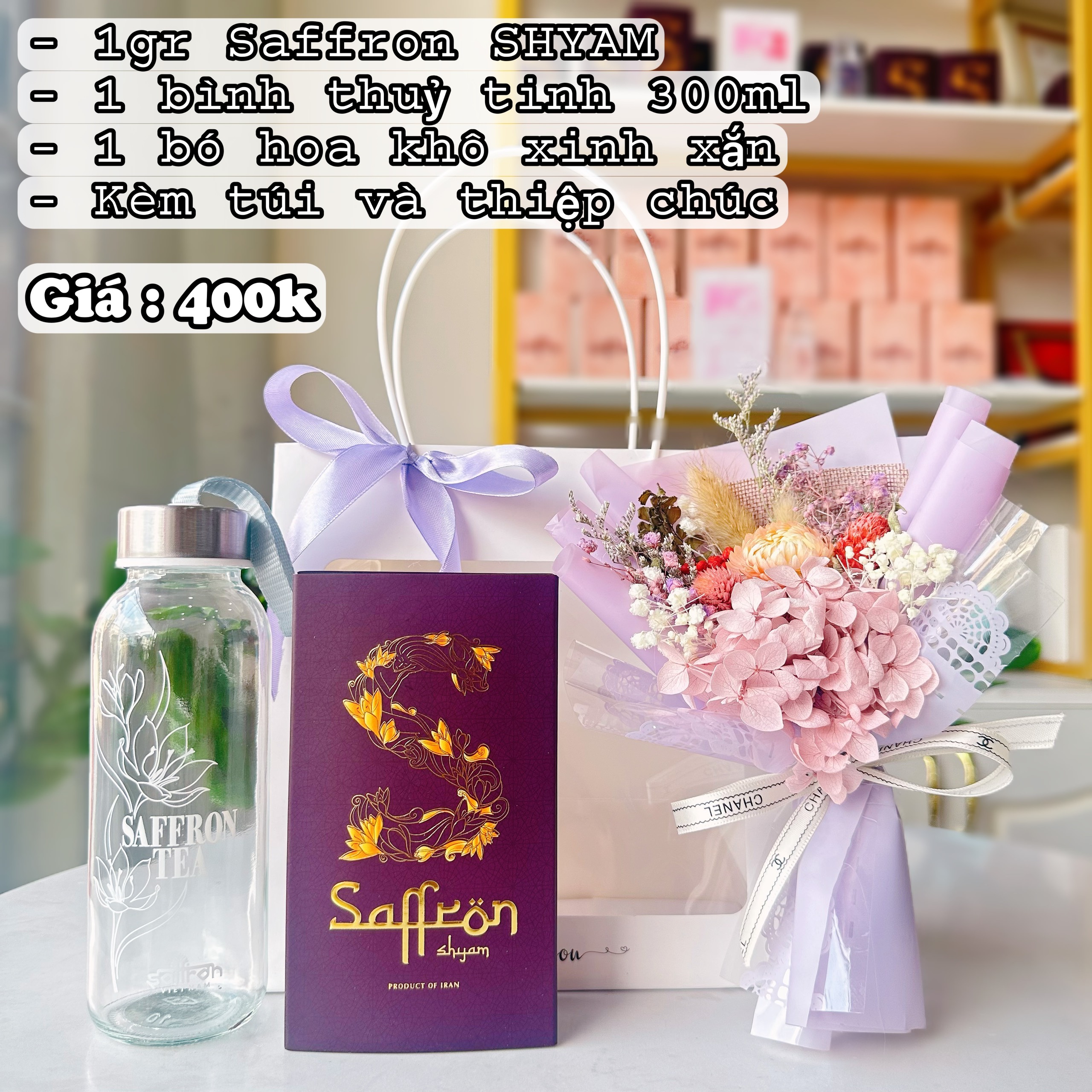 Túi quà tặng - Saffron SHYAM và Bình thủy tinh