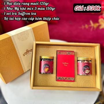 HỘP QUÀ ROYAR [Trà Saffron tea + Hạt điều + Nho khô]