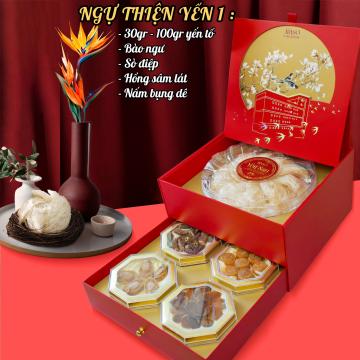 NGỰ THIỆN YẾN 1 (100gr Yến tinh chế + Bào Ngư + Hồng sâm lát + Sò Điệp + Nấm bụng dê)