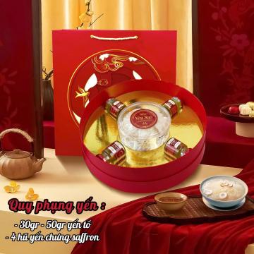 HỘP QUÀ QUY PHỤNG YẾN ( 30gr Yến vụn đắp tổ kèm chân + 4 hũ Yến chưng saffron)