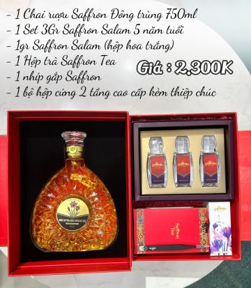 HỘP QUÀ ASHIMA - Rượu đông trùng 750ml + 4GR saffron SALAM + 1 set trà 7 ngày