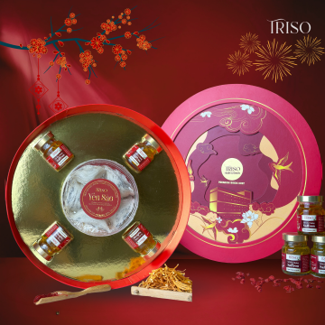 HỘP QUÀ QUY PHỤNG YẾN ( 50gr Yến vụn đắp tổ kèm chân + 4 hũ Yến chưng saffron)