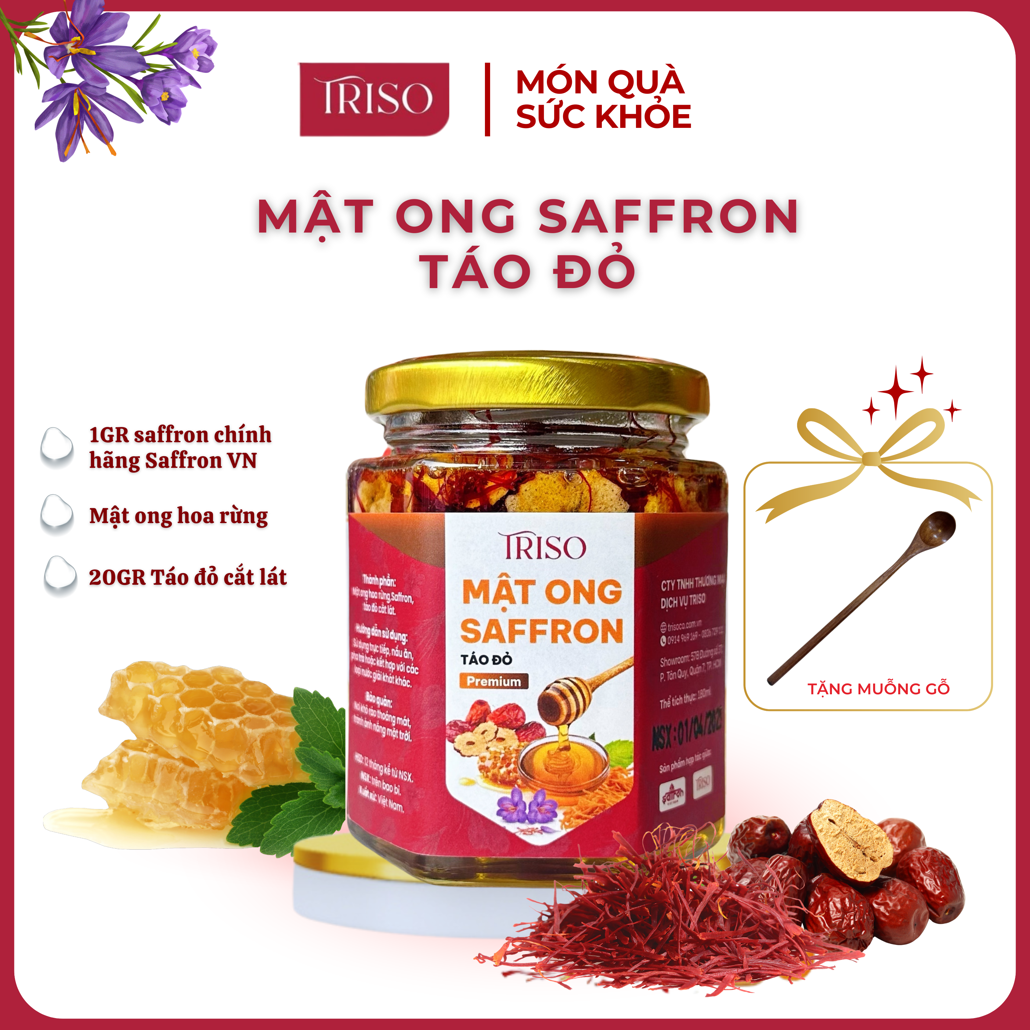 MẬT ONG SAFFRON TÁO ĐỎ 180ML