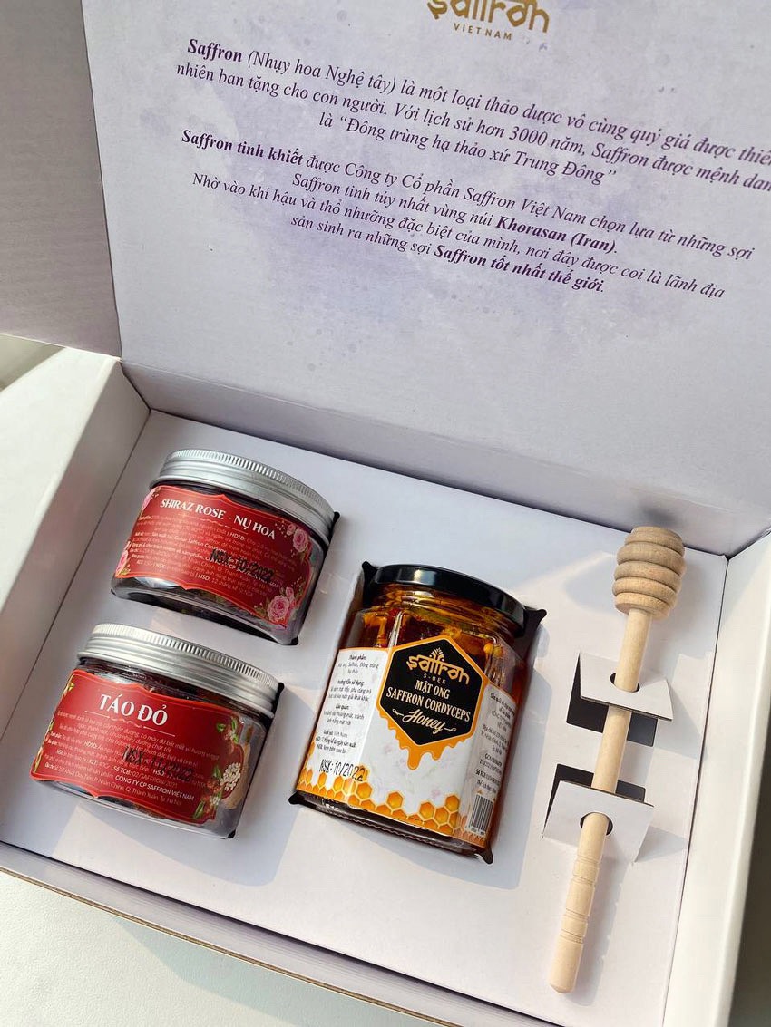 Set quà 20/11 Farah (Mật ong saffron Đông trùng hạ thảo & 2 hũ trà)